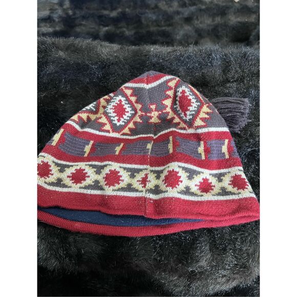 Patagonia Wool-Acrylic Beanie Hat/Beanie Geometric Pattern Nordic Faire Isle os - Picture 2 of 3